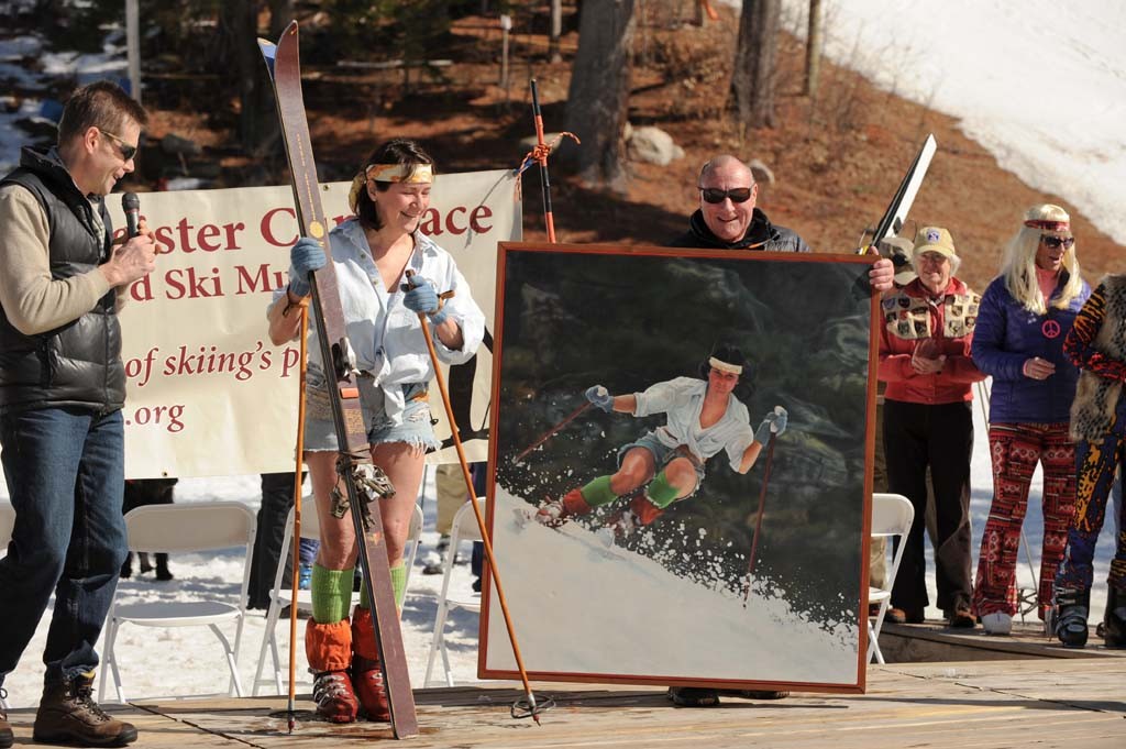 Pat Pitcher established the authenticity of her outfit with a photo of herself skiing Right Gully in 1977 in the same outfit.