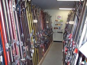 Skis in the Thad Thorne Ski Room