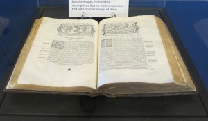 Olaus Magnus' book with the first printed images of skiing.