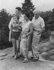 Kate and Herman Hoerlin, Hannes and author (Bettina Hoerlin) atop Mount Cranmore, September 1951