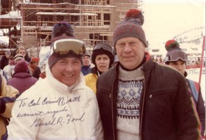 As Executive Director of NSAA, Cal Conniff travelled the country and became acquainted with many national figures. Here, he visits with former President Gerald Ford in Vail in 1982.