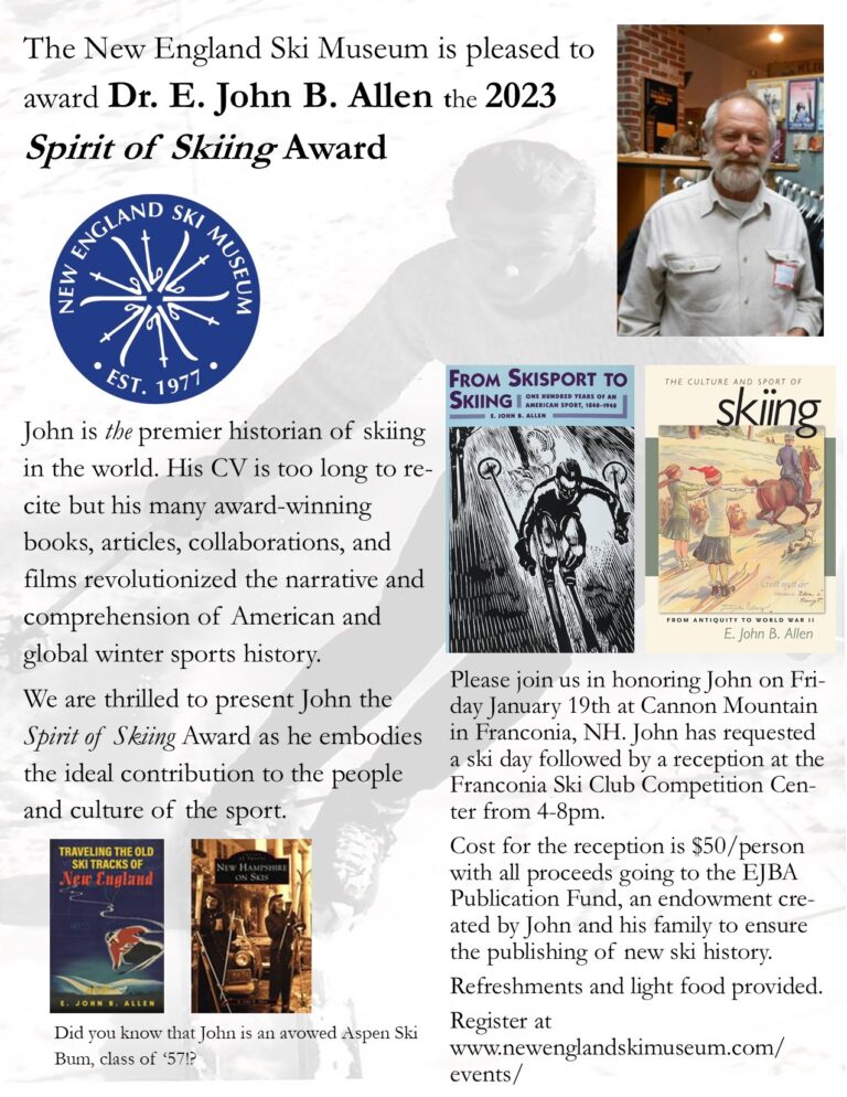 Spirit of Skiing to be awarded to John Allen - New England Ski Museum